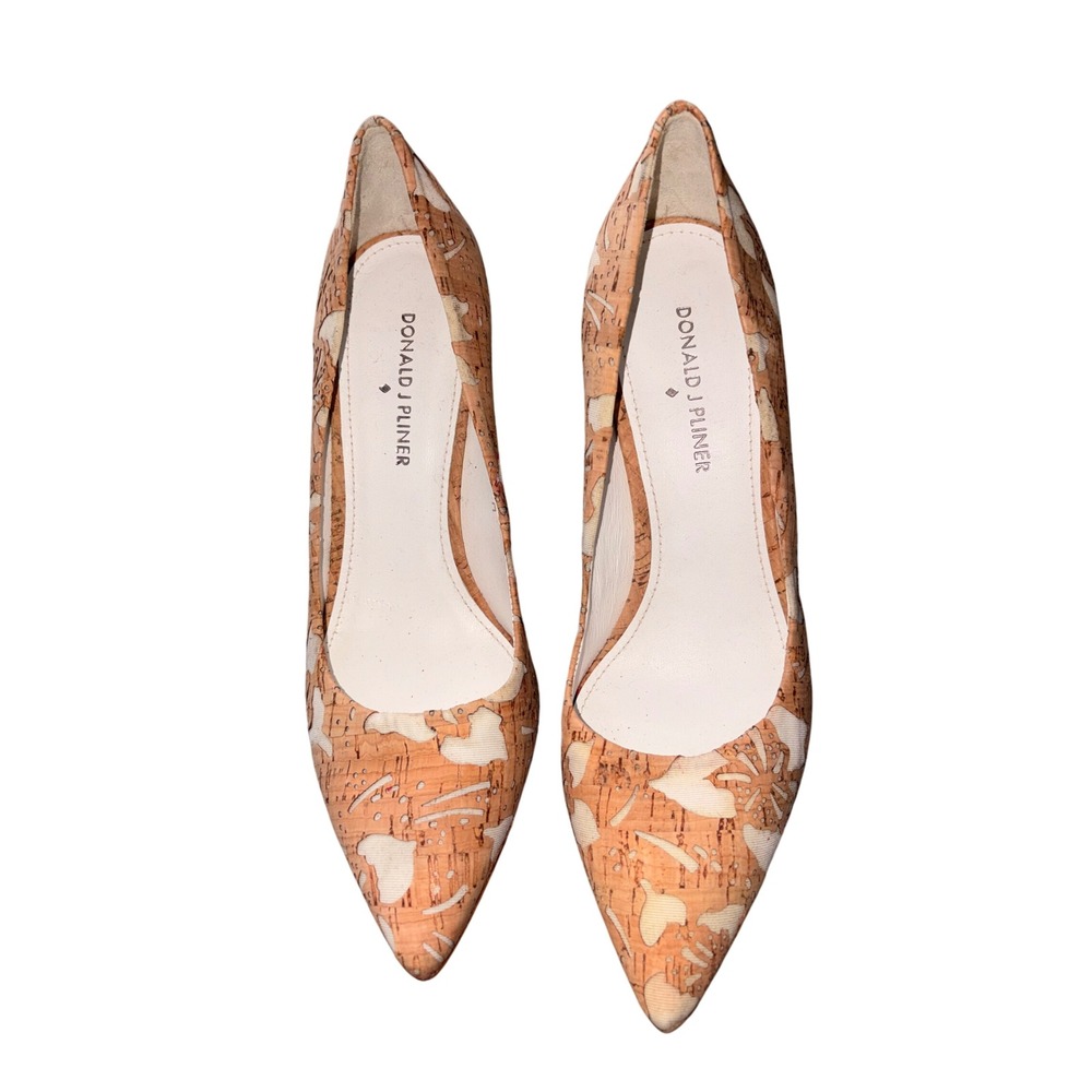 Donald J‎ Pliner Cork Floral Print Pointed Toe Kitten Heel Pumps Size 7.5M